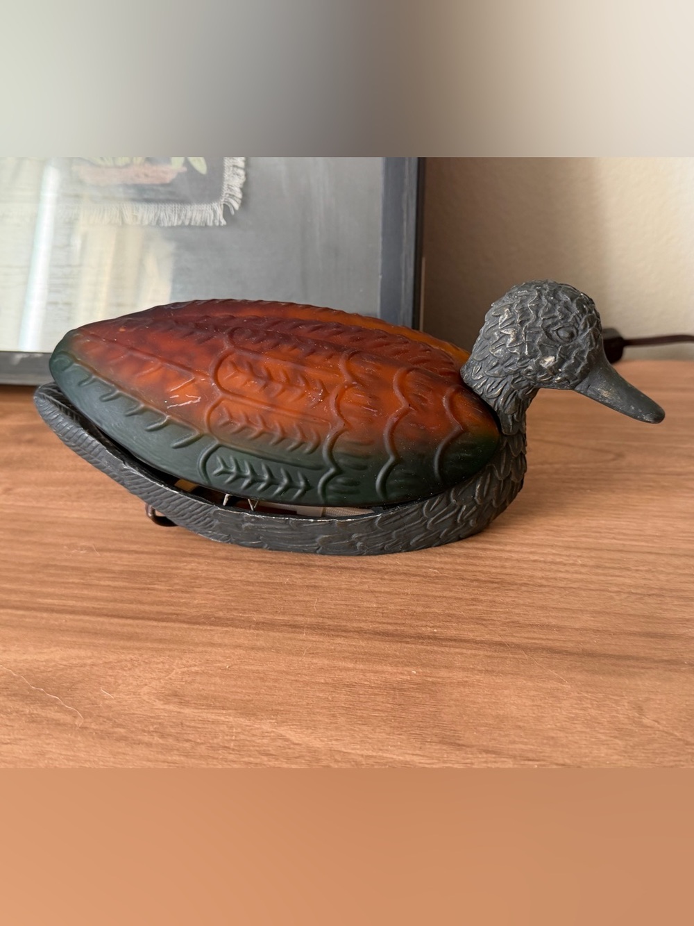 Vintage Duck Mallard Lamp - Amber and Dark Green